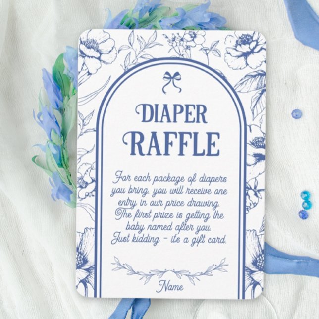 Classic Blue Floral Ornament Diaper raffle Enclosure Card (Creator Uploaded)