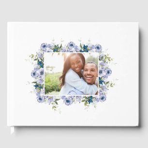 Classic Blue Floral Wedding Engagement Photo Guest Book