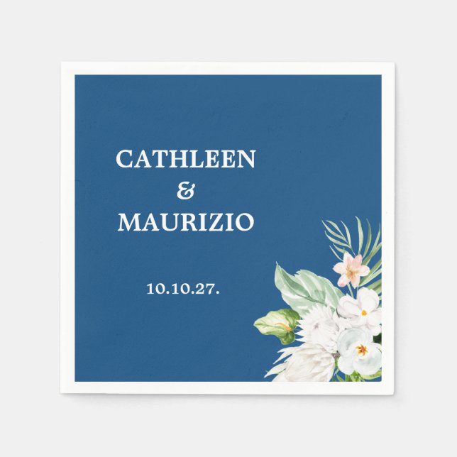 Classic Blue Floral Wedding  Napkin (Front)