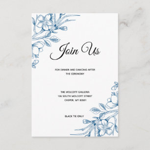 Classic Blue Floral Wedding Reception Card
