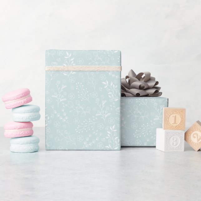 Classic Blue Floral Wrapping Paper (Baby Shower)