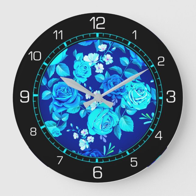 Classic Blue Flowers Pattern-876 Large Clock (Front)
