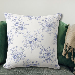 Classic Blue Flowers Pattern French blue toile Cushion