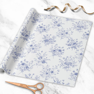 Classic Blue Flowers Pattern French blue toile Wrapping Paper