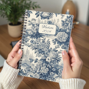 Classic Blue French Country Toile Monogram Planner