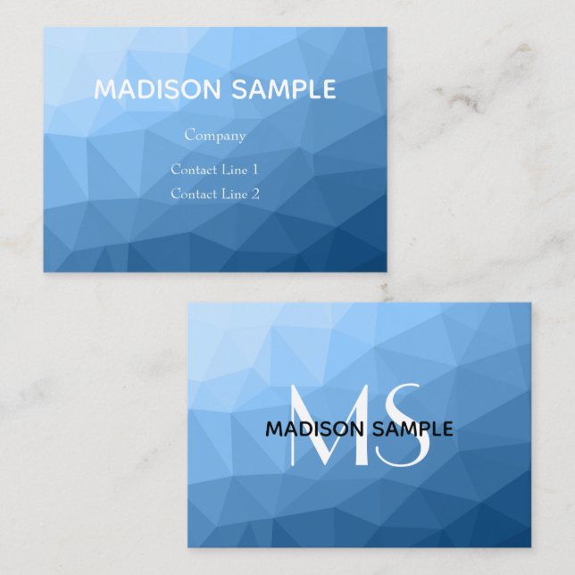 Classic Blue geometric mesh ombre pattern Monogram Business Card (Front/Back)