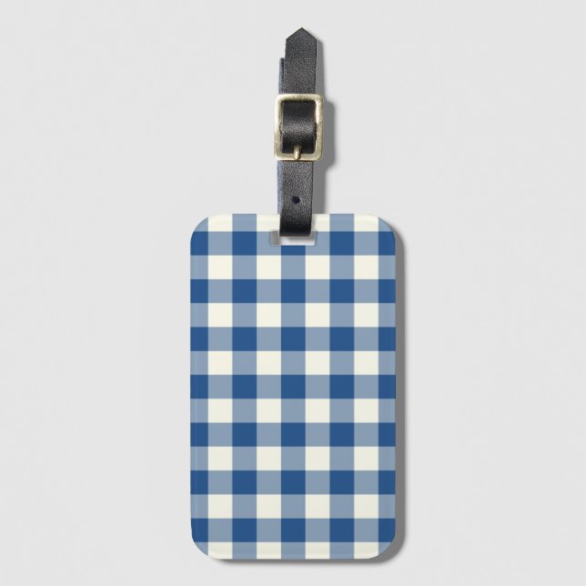 Classic Blue Gingham Baggage Labels Luggage Tag (Front Vertical)
