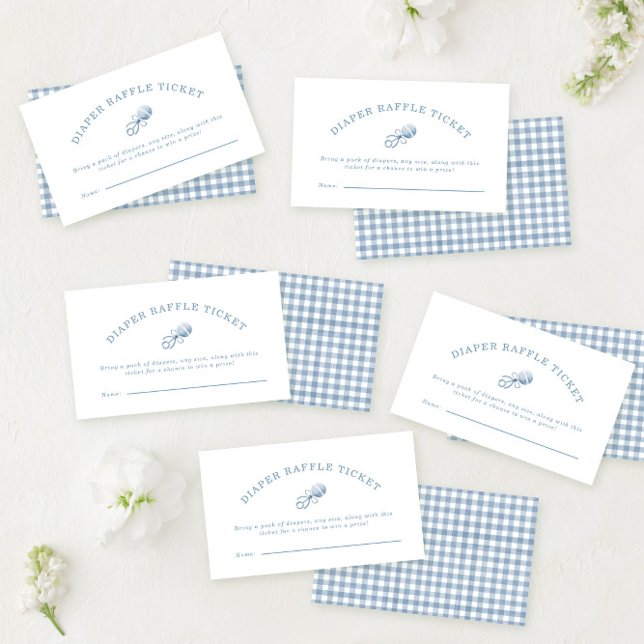 Classic Blue Gingham Boy Baby Shower Diaper Raffle Enclosure Card (Creator Uploaded)