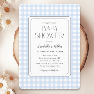 Classic Blue Gingham Boy Baby Shower Invitation