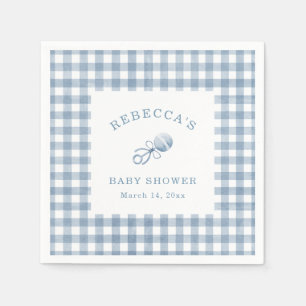 Classic Blue Gingham Boy Baby Shower Napkin