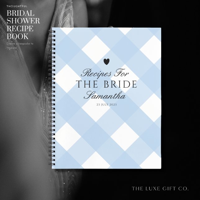 Classic Blue Gingham Bridal Shower Gift Recipe Notebook (Creator Uploaded)