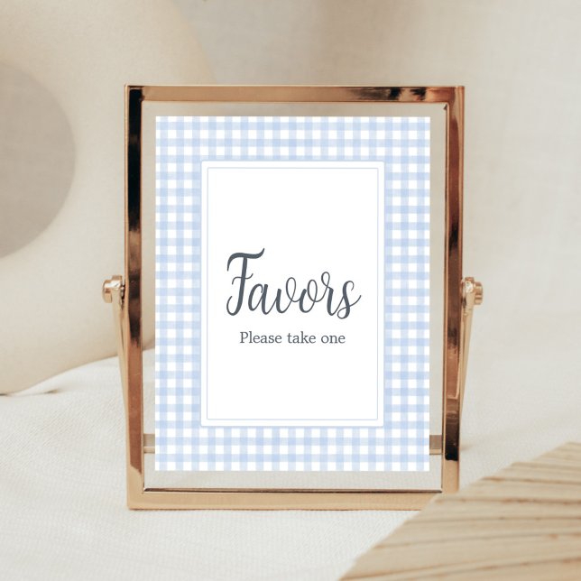 Classic Blue Gingham Favours Poster (Boy Gingham Baby Shower Favors Sign)