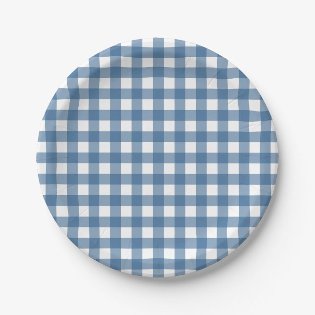 Classic Blue Gingham Pattern Paper Plate (Front)