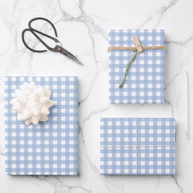 Classic Blue Gingham Plaid  Wrapping Paper Sheet (Front)
