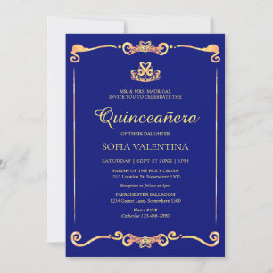Classic Blue Gold Quinceanera Invitation