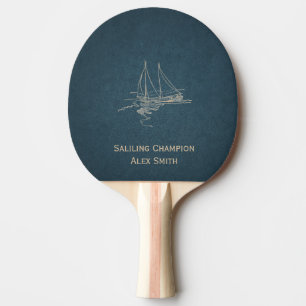 Classic Blue Gold Sailing Champion Ping Pong Paddle