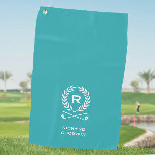 Classic Blue-green Monogram Name Wreath Custom Golf Towel