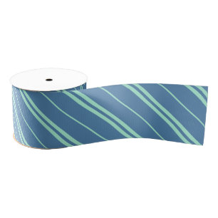 Classic Blue Green School Stripes Pattern Grosgrain Ribbon