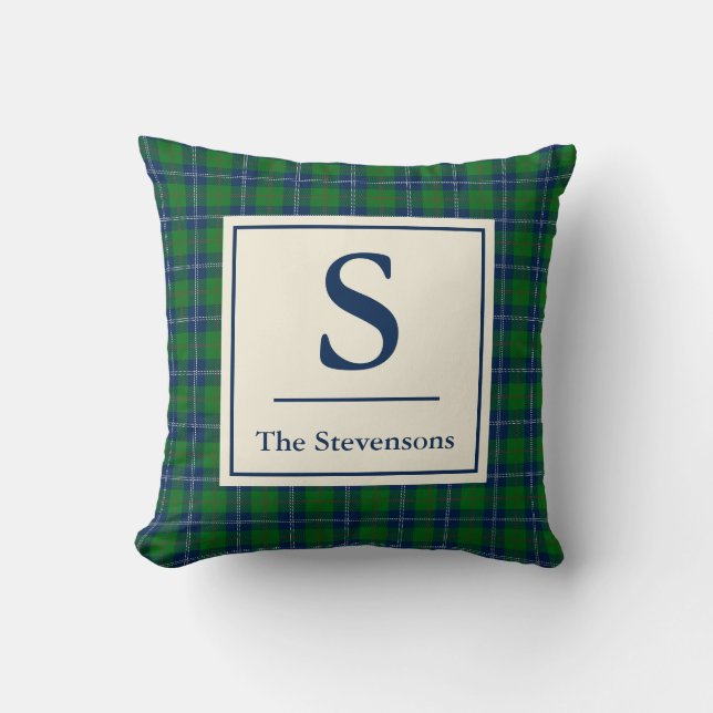 Classic Blue Green Tartan Plaid Personalised Cushion (Front)