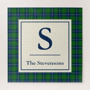 Classic Blue Green Tartan Plaid Personalised Jigsaw Puzzle