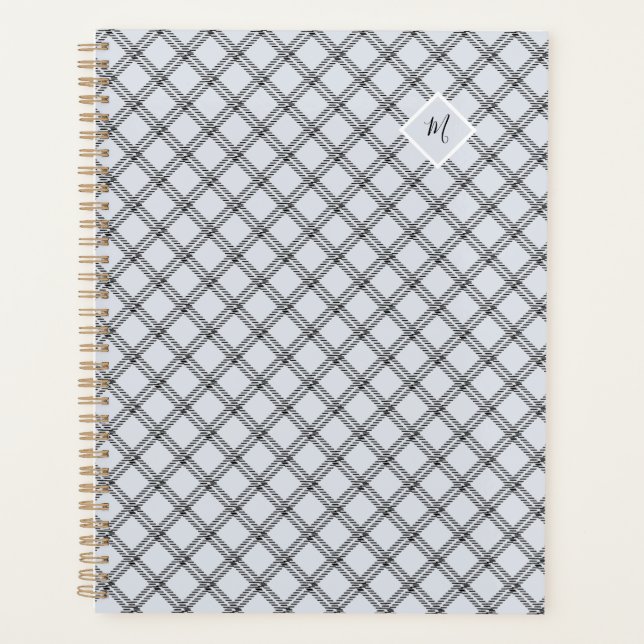 Classic Blue Grey Plaid with Monogram Planner (Front)