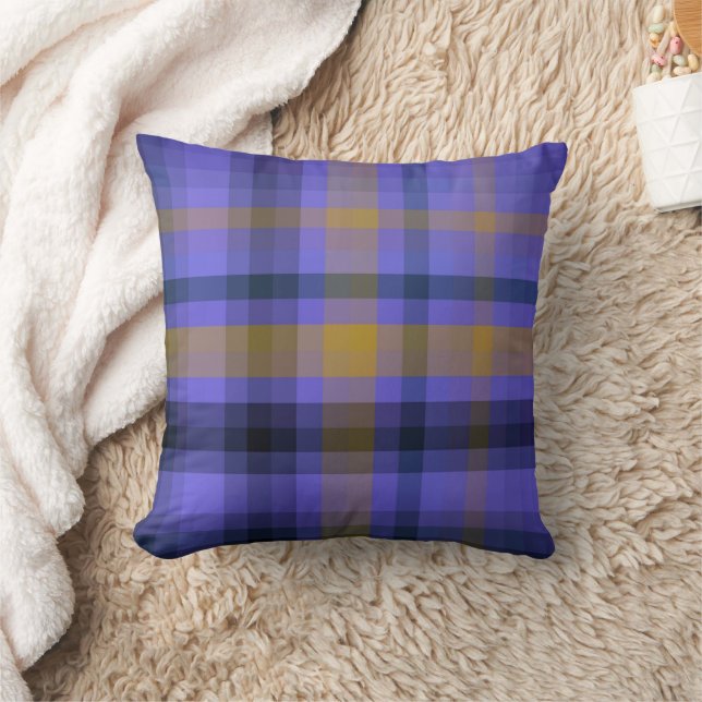 Classic Blue Grey Yellow Plaid Decor Pillow (Blanket)