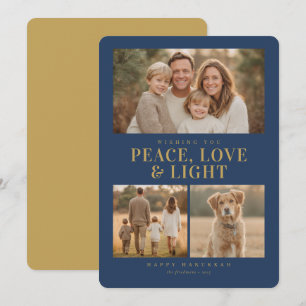 Classic Blue Hanukkah Peace & Light Photo Collage Holiday Card