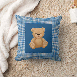 Classic Blue Houndstooth, Teddy Bear, Cushion