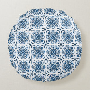 Classic Blue Hues Boho Style Beautiful Round Cushion