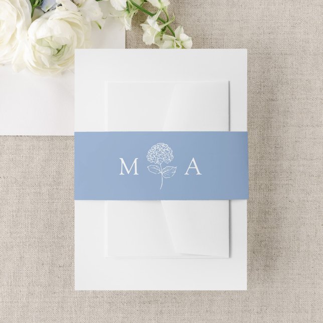Classic Blue Hydrangea Monogram Wedding Invitation Belly Band (Creator Uploaded)