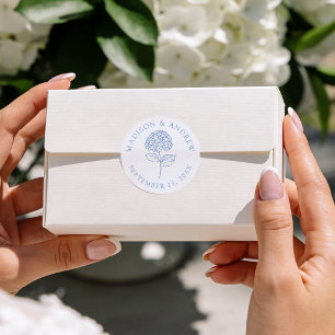 Classic Blue Hydrangea Personalized Wedding Round Sticker