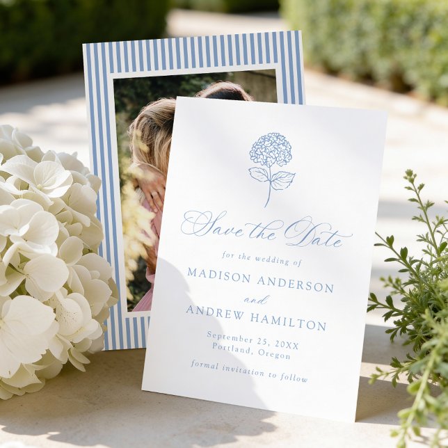 Classic Blue Hydrangea Photo Wedding Save The Date (Creator Uploaded)