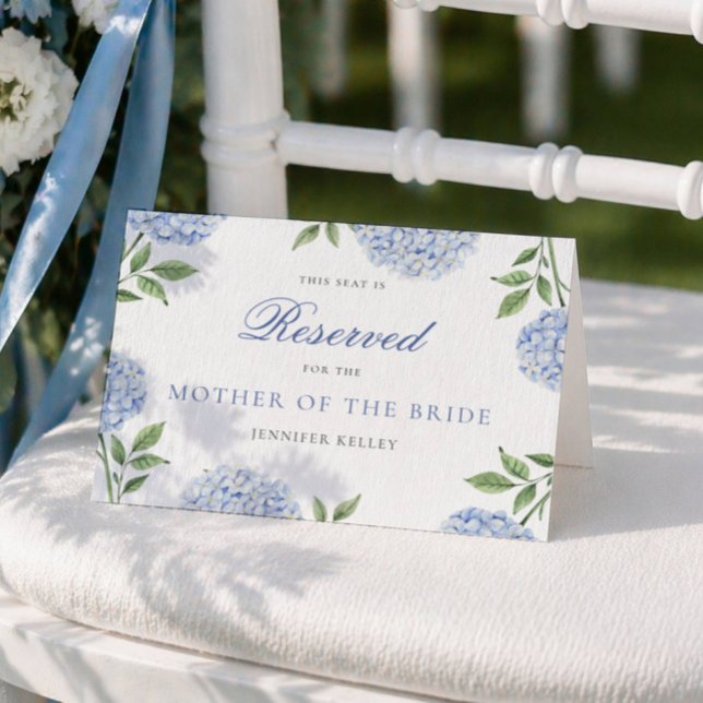Classic Blue Hydrangea Wedding Reserved Seat Card (Creator Uploaded)