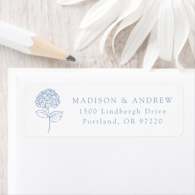 Classic Blue Hydrangea Wedding Return Address Label (Insitu)