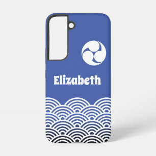 Classic Blue Japanese Wave Pattern with Your Name Samsung Galaxy Case