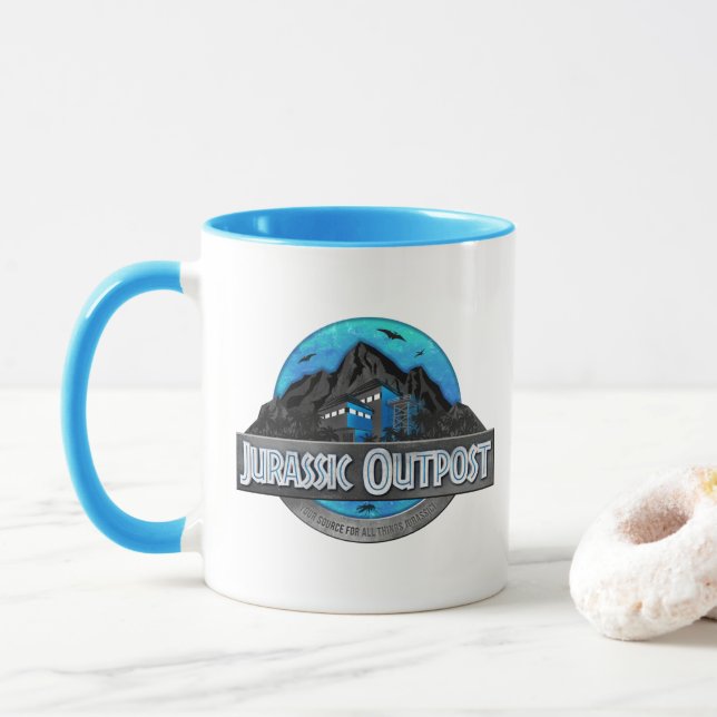 Classic Blue Jurassic Outpost Logo Mug (With Donut)