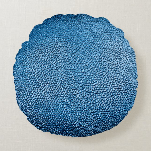 Classic blue leather background texture closeup.bl round cushion (Front)