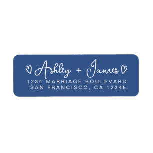 Classic Blue Modern Script Hearts Return Address Label