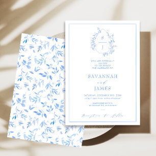 Classic Blue Monogram Crest Wedding Invitation
