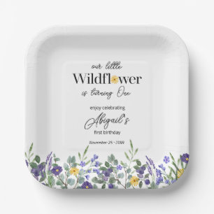 Classic Blue Our Little Wildflower 1st Birthday Paper Plate