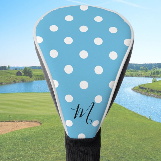 Classic Blue Pattern Monogram Polka Dot Golf Head Cover (Creator Uploaded)