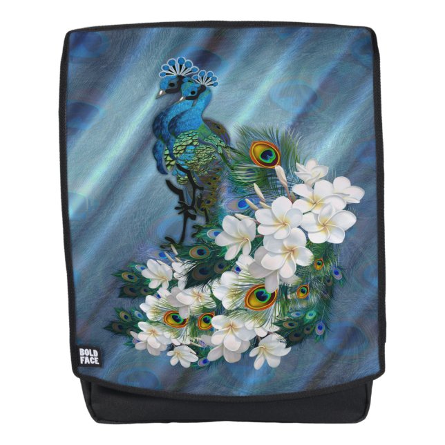 Classic Blue Pink Flamingos Green Leaves Backpack (Front)