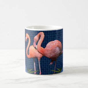 Classic Blue Pink Flamingos Green Leaves Coffee Mug