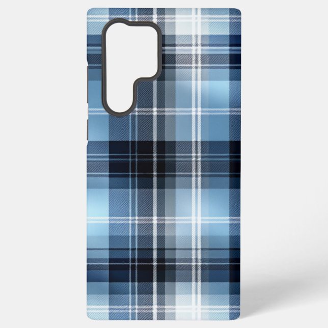 Classic Blue Plaid Pattern – Trendy Tartan Design Samsung Galaxy S22 Ultra Case (Back)