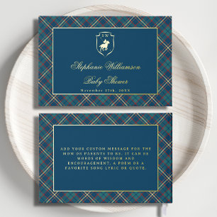 Classic Blue Plaid Polo Equestrian Baby Shower Guest Book