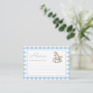 Classic Blue Plaid Rocking Horse Baby Shower Advice Card