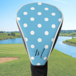 Classic Blue Polka Dots Pattern Monogram Golf Head Cover