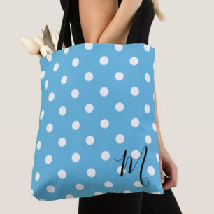 Classic Blue Polka Dots Pattern Shopping Tote Bag