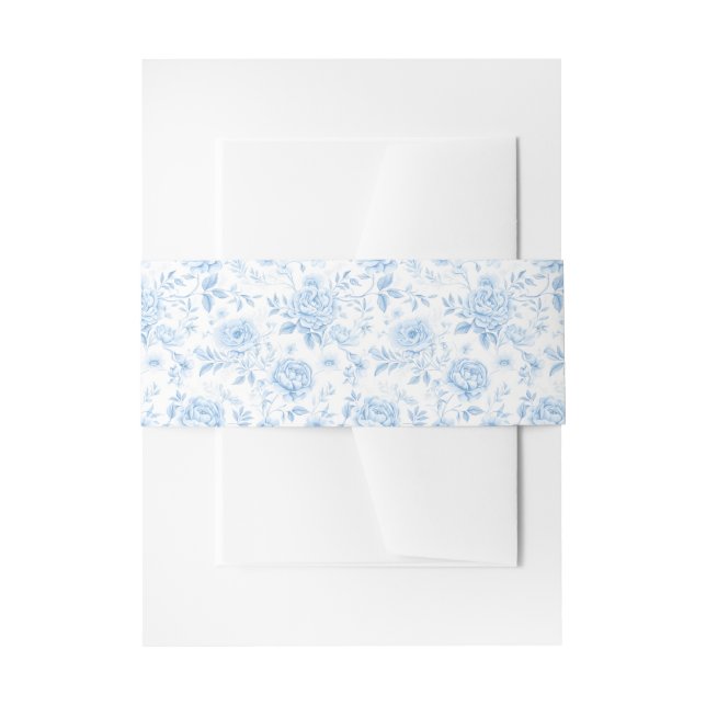 Classic Blue Porcelain Floral Wedding Invitation Belly Band (Front Example)