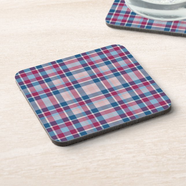 Classic Blue Red Plaid Pattern Coaster (Left Side)